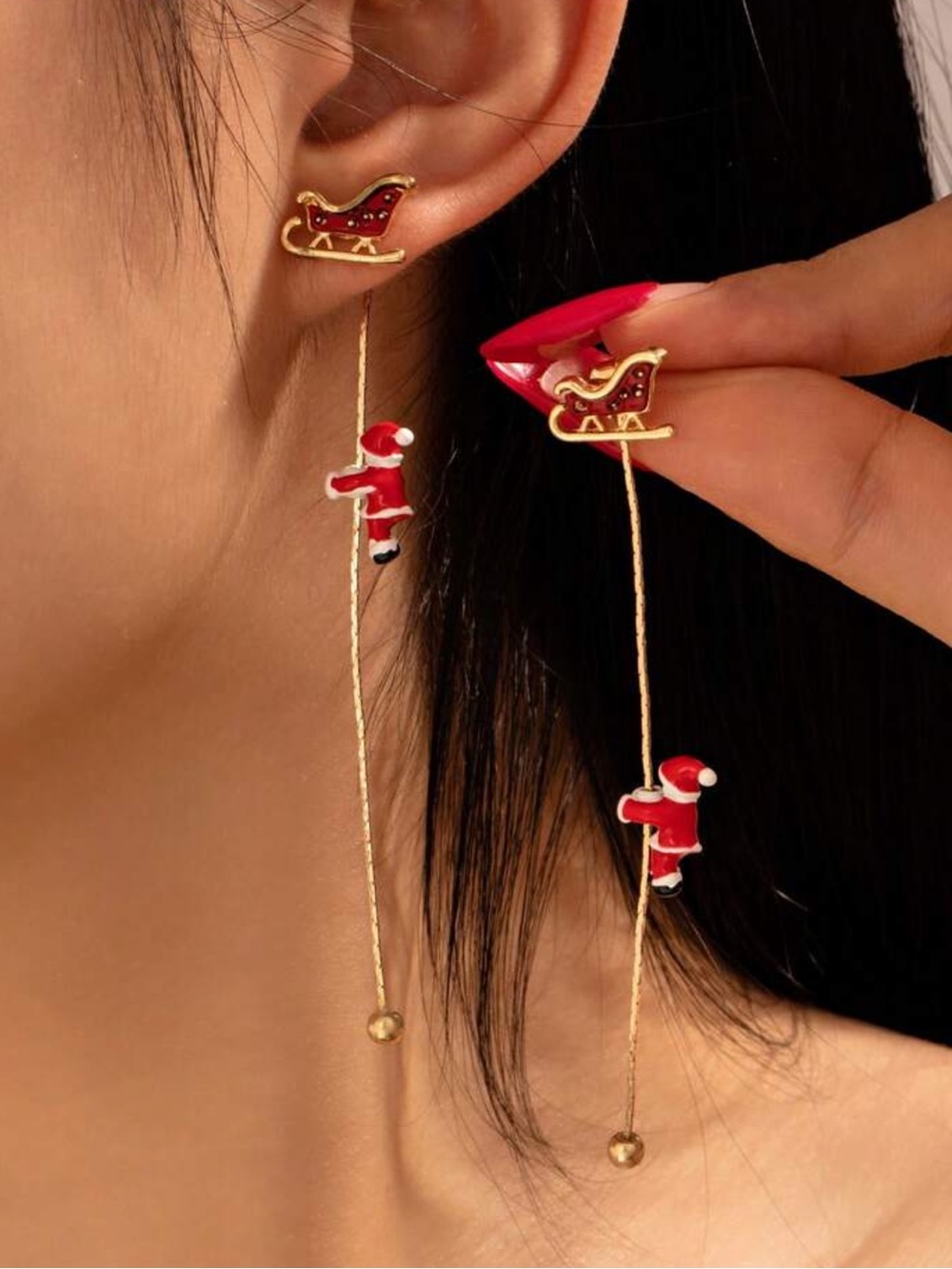 1 Pair Cute Versatile Cartoon Santa Claus & Christmas Tree Holiday Earrings
